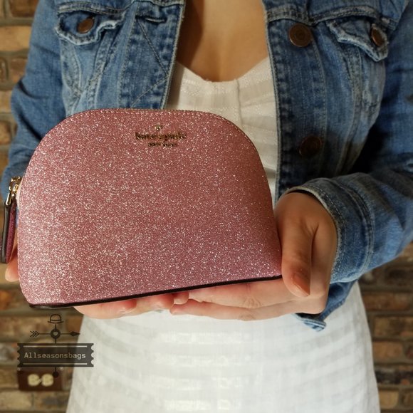 Kate Spade LOLA glitter small dome cosmetic PINK - Picture 5 of 7